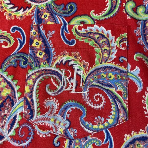 Lauren Ralph Lauren Pajama Sleep Shirt Women's XL Red Paisley Monogram Cotton - Picture 2 of 7
